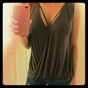 Super cute charcoal color sleeveless strappy top